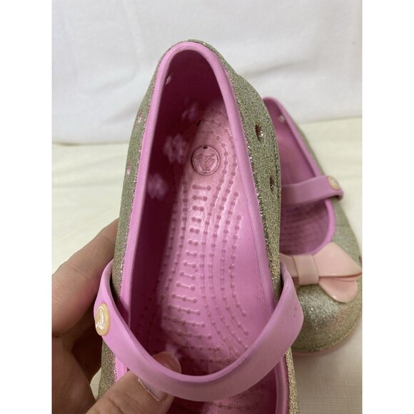 Crocs Girls Toddler Shoes Mary Janes Bow Slip-on Size C 12 Pink Silver Glitter - Picture 6 of 7